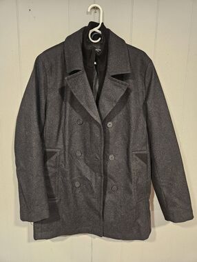 Marc New York Wool Blend Mens Small Peacoat Full Zip Inset Bib Double Breasted